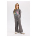 DEFACTO Girls' Crew Neck Printed Sweatshirt Elastic Waist Jogger Tracksuit Bottom Set