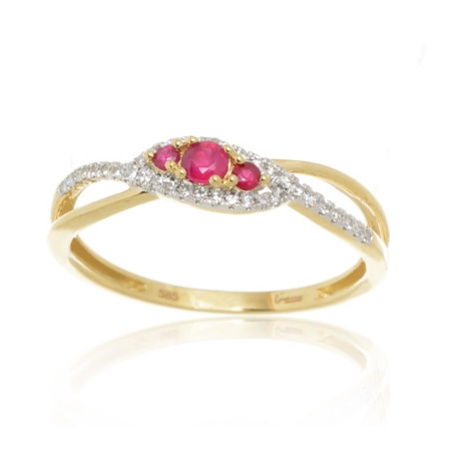 Zlatý prsten s rubíny a diamanty L'amour Diamonds CR7082RBY + dárek zdarma L´amour