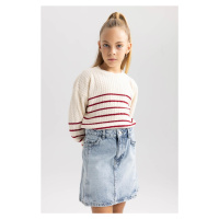 DEFACTO Girl's Crew Neck Striped Sweater