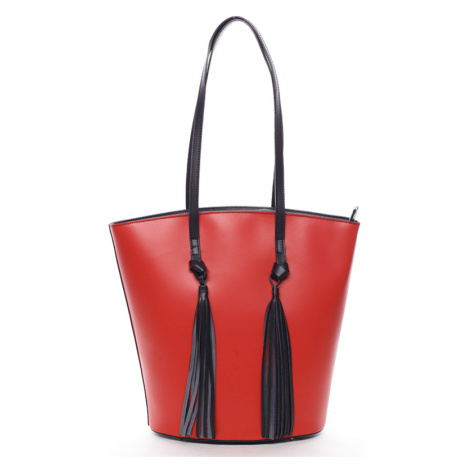 Stylová kožená kabelka přes rameno Payton, červeno-černá Delami Vera Pelle