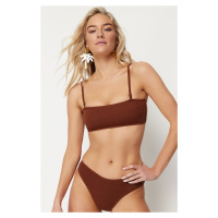 Trendyol Brown Strapless Textured Bikini Top
