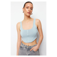 Trendyol Blue Crop Top Bodice Detailed Knitwear Blouse