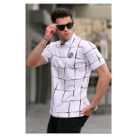 Madmext White Patterned Polo Neck T-Shirt 5887