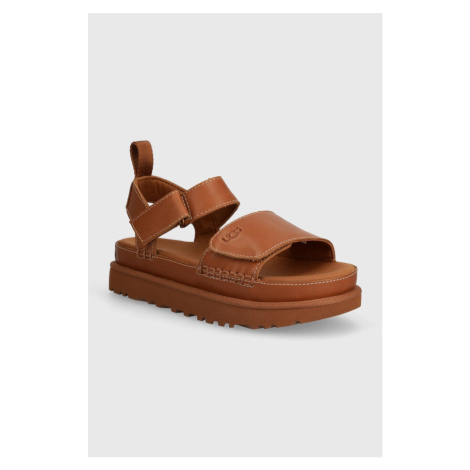 Kožené sandály UGG Goldenstar dámské, hnědá barva, na platformě, 1156431