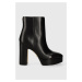Kožené kotníkové boty Guess TEMELA dámské, černá barva, na podpatku, FL7TML LEA10