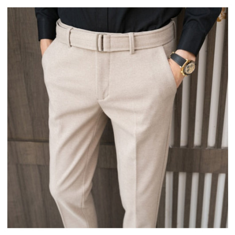 Vlněné pánské kalhoty na zimu s páskem a přezkou JFC FASHION