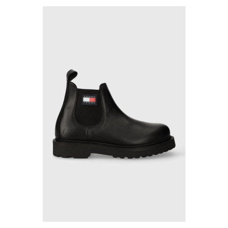 Kožené kotníkové boty Tommy Jeans TJM NAPA LEATHER pánské, černá barva, EM0EM01254 Tommy Hilfiger