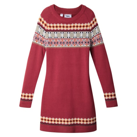 BONPRIX pletené šaty s norským vzorem Barva: Červená