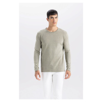 DEFACTO Men's Khaki Relax Fit Casual Cut Crew Neck Basic Knitwear Sweater