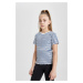 DEFACTO Girls Slim Fit Striped Ribbed Camisole Short Sleeve T-Shirt