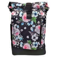 Tapple Černo-modro-růžový dámský rolovací batoh s květinami Madison 26 l