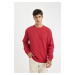 DEFACTO Men's Red Oversize Fit Crew Neck Thick Fabric Basic Plain Sweatshirt