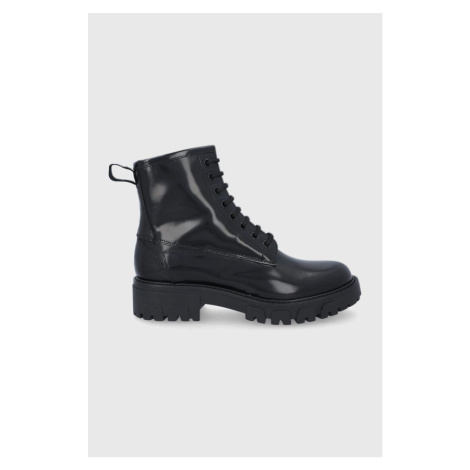 Kožené kotníkové boty Hugo dámské, černá barva, na platformě Hugo Boss
