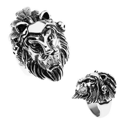 Prsten z oceli 316L, stříbrná barva, hlava lva, čelenka s pírky, lebky Šperky eshop
