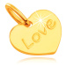 14K přívěsek ve žlutém zlatě - ploché symetrické srdce s gravírovaným nápisem Love, zrcadlový le