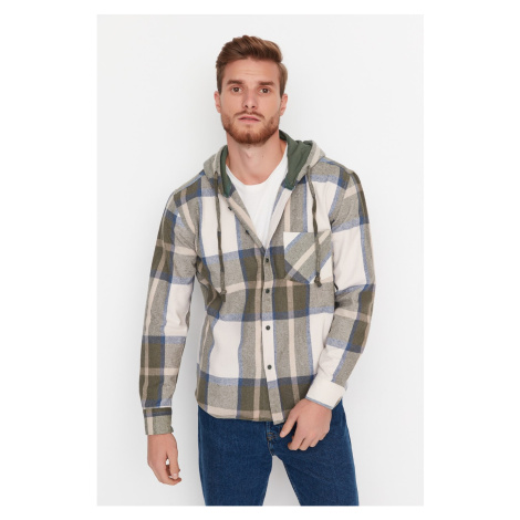 Trendyol Khaki Men Regular Fit Knitted Hooded Lumberjack Plaid Shirt