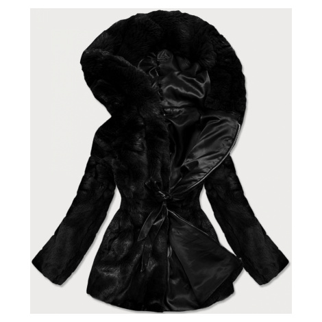 Dámská černá bunda - kožíšek s kapucí (BR9743-1) S'WEST