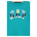 Dětské bavlněné tričko GAP tyrkysová barva, s potiskem