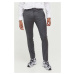 Vlněné kalhoty HUGO šedá barva, přiléhavé