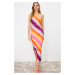 Trendyol Multicolored Printed Fitted Asymmetrical Neckline Stretchy Knitted Maxi Dress
