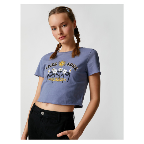 Koton Printed Crop T-Shirt, Crew Neck Short Sleeves