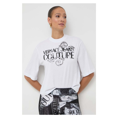Bavlněné tričko Versace Jeans Couture bílá barva, 76HAHG01 CJ00G