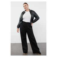 Trendyol Curve Black 100% Cotton Flexible Elastic Waist Gabardine Thick Plus Size Woven Trousers