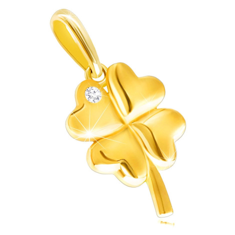 Diamantový přívěsek ze žlutého 14K zlata - čtyřlístek s blýskavým briliantem Šperky eshop