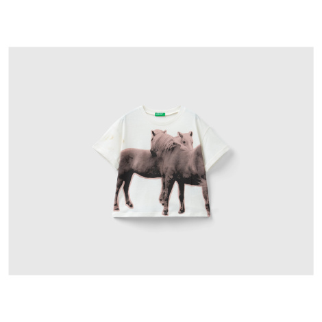 Benetton, T-shirt With Photographic Horse Print United Colors of Benetton