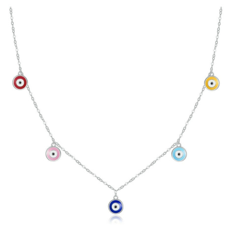 Stříbrný náhrdelník a náramek s barevnými kruhy ochranné oko LOAMOER