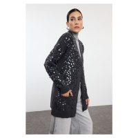 Trendyol Anthracite Wool Sequin Embroidered Knitted Cardigan