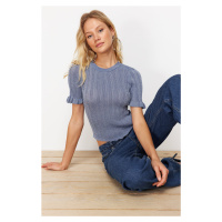 Trendyol Blue Silvery Sleeve Detailed T-Shirt Look Knitwear Sweater