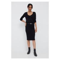 Vlněná sukně Calvin Klein černá barva, midi, pouzdrová