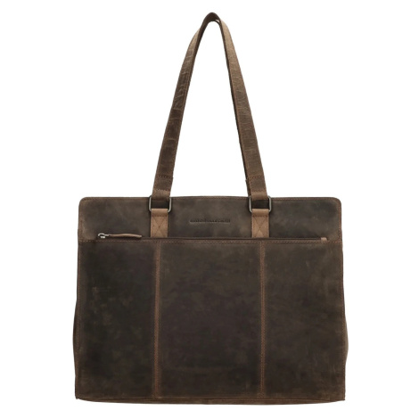 Hide & Stitches Tmavě hnědá kožená kabelka na notebook „Answer“