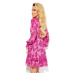 MONICA - Dámské šifonové šaty s výstřihem se zavazováním a se vzorem růžových květů 410-3