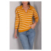 armonika Women's Mustard Striped Polo Neck Knitwear Sweater