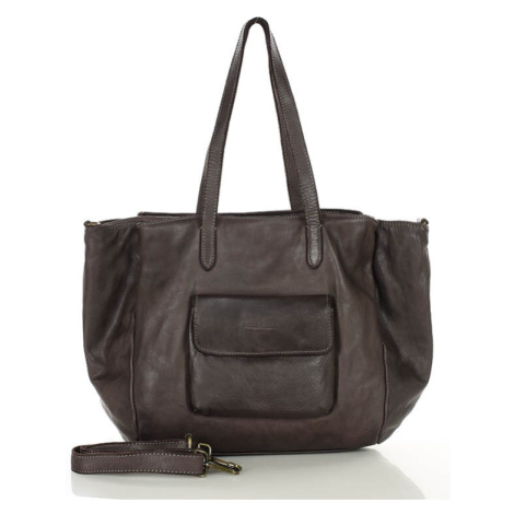 Dámská tříkomorová kožená shopper Kabelky od Hraběnky; tmavě hnědá