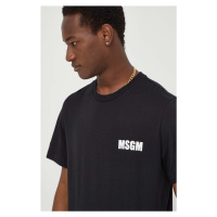 Bavlněné tričko MSGM černá barva, s potiskem, 3640MM130.247002