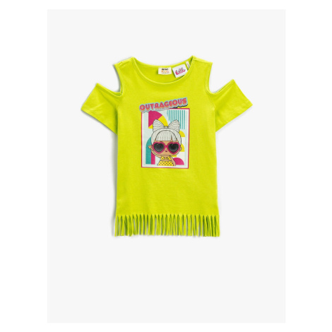 Koton Lol Printed T-Shirt with Tassels Licensed Window Detail Cotton.