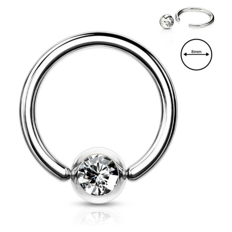 Ocelový 316L piercing do obočí - kroužek s čirým krystalkem v kulaté objímce, 1,6 mm, průměr 8 m Šperky eshop