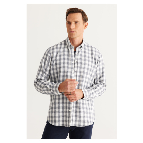 ALTINYILDIZ CLASSICS Men's Ecru-Navy Blue Comfort Fit Comfy Cut Buttoned Collar Flannel Lumberja AC&Co / Altınyıldız Classics