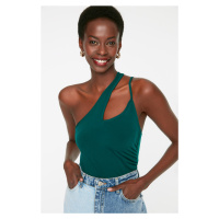 Trendyol Emerald Green One-Shoulder Draped Elastic Knitted Fitted Blouse