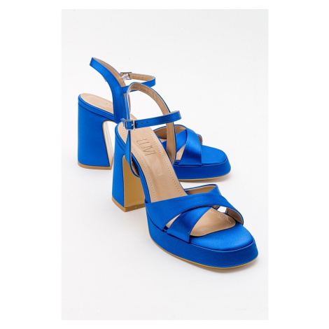 LuviShoes Lello Royal Blue Satin Women's Heeled Shoes