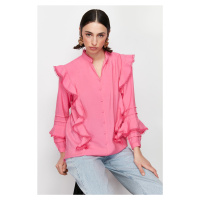 Trendyol Pink Ruffle Detailed Woven Shirt