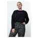 Trendyol Curve Black Slogan Regular Fit Crew Neck Plus Size Sweatshirt