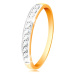 Zlatý 14K prsten - blýskavý pás z čirých zirkonů s obrubou z bílého zlata