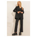 Trend Alaçatı Stili Women's Black Shirt, Crop Blouse And Grassy Trousers 3-Piece Suit
