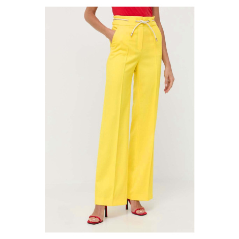 Kalhoty BOSS dámské, žlutá barva, široké, high waist Hugo Boss