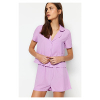 Trendyol Lilac Terrycotton Shirt-Shorts Woven Pajama Set