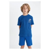 DEFACTO Boy's Crew Neck Embroidered Waffle Short Sleeve T-Shirt